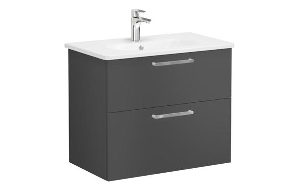 VitrA Zentrum 80cm 2 Drawer W/H Washbasin Unit - Matt Storm Grey